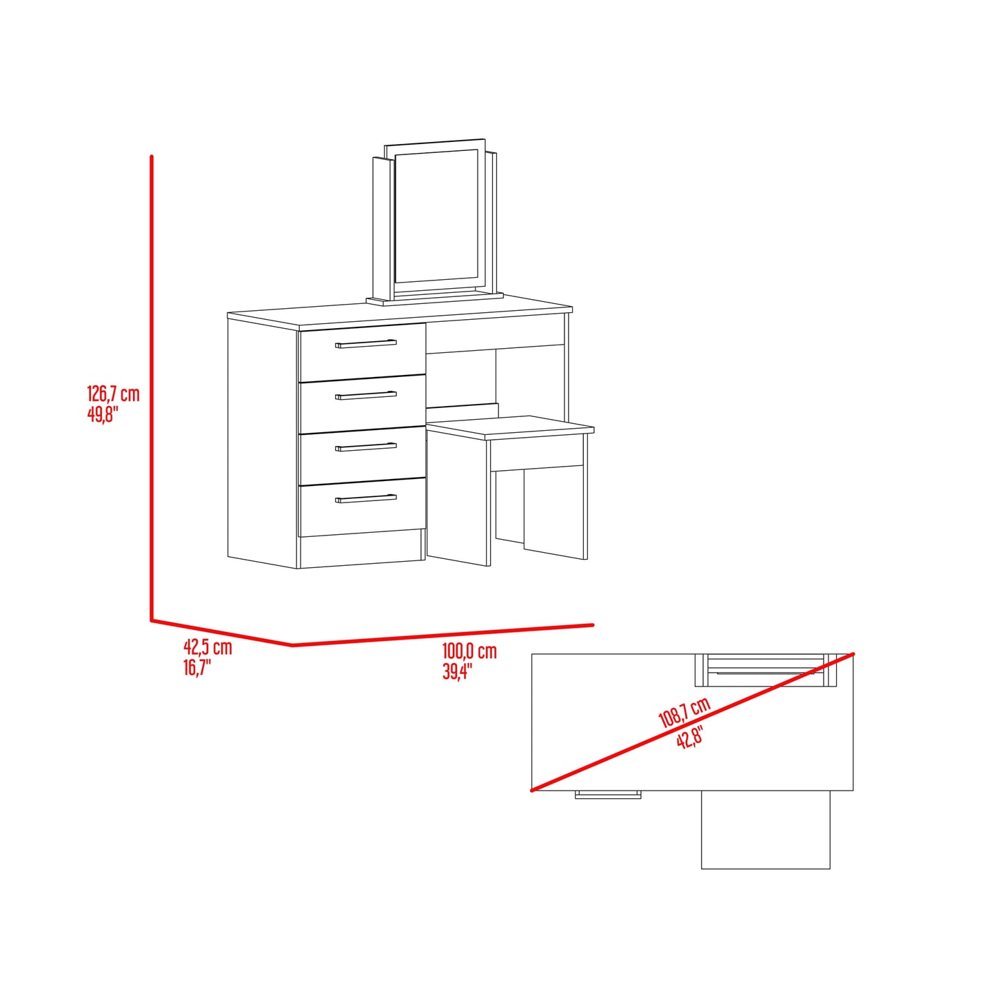 Mueble Tocador Kaia Rta Avellana + Wengue