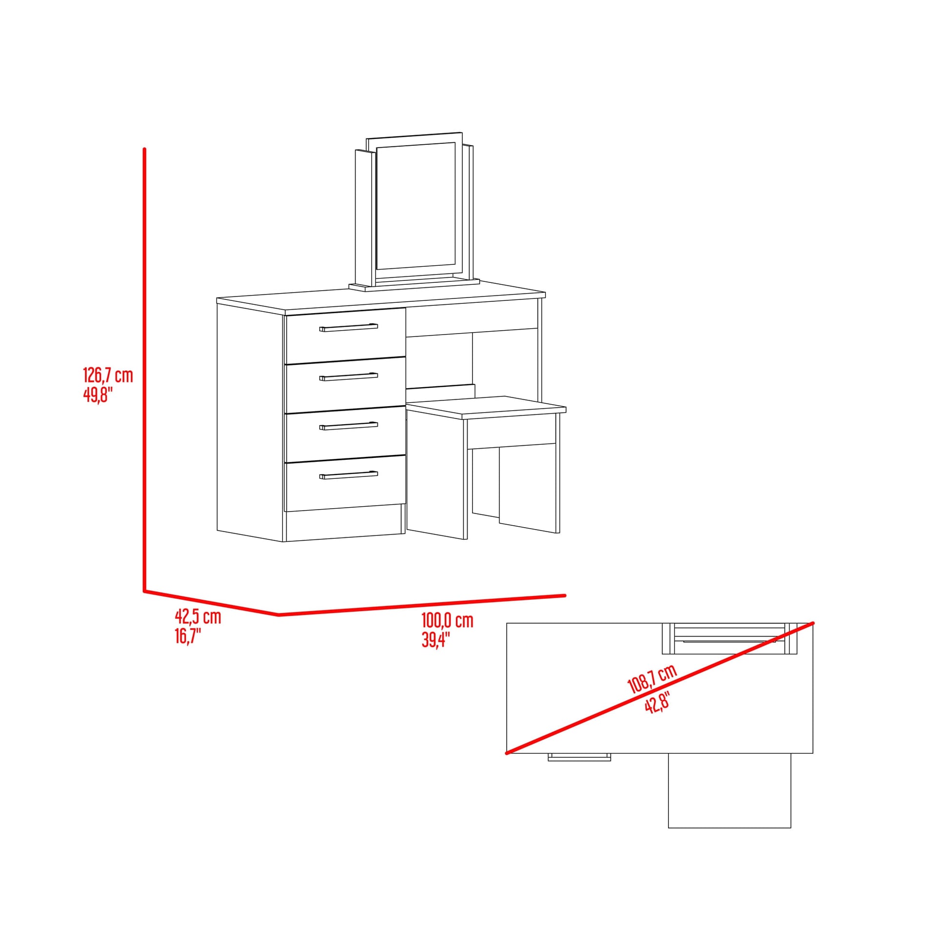 Mueble Tocador Kaia Rta Avellana + Wengue