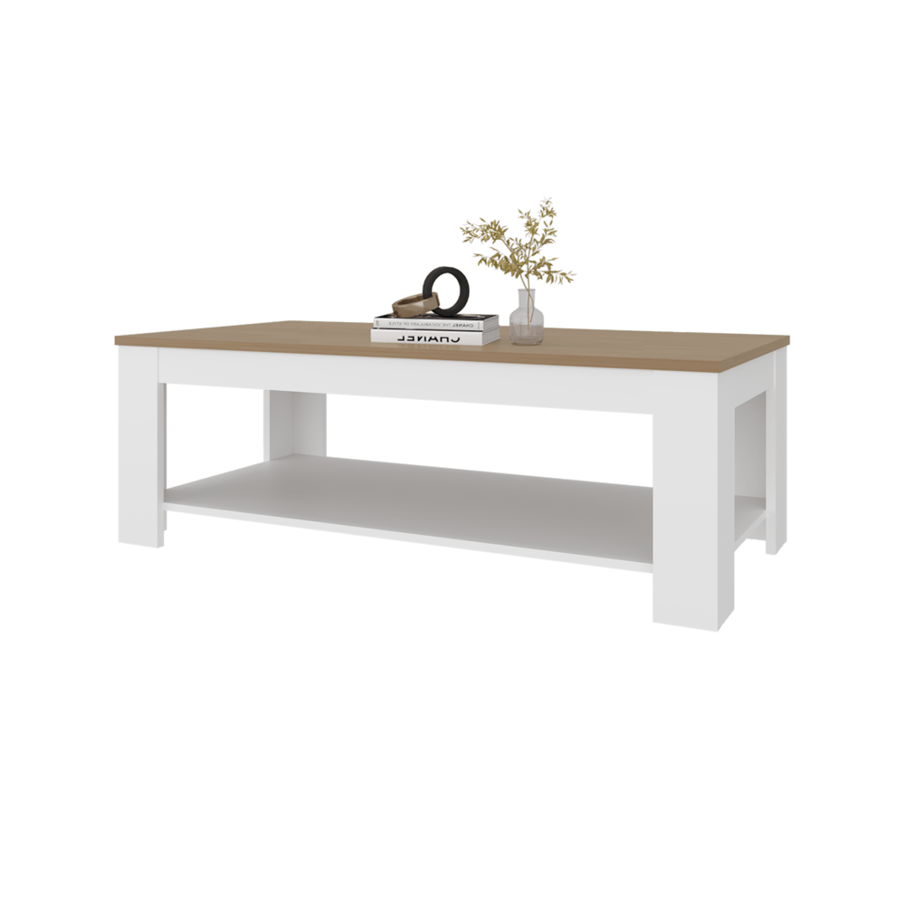 Mesa De Centro Cecil 41X120X60 Rta Blanco Fresno Zf