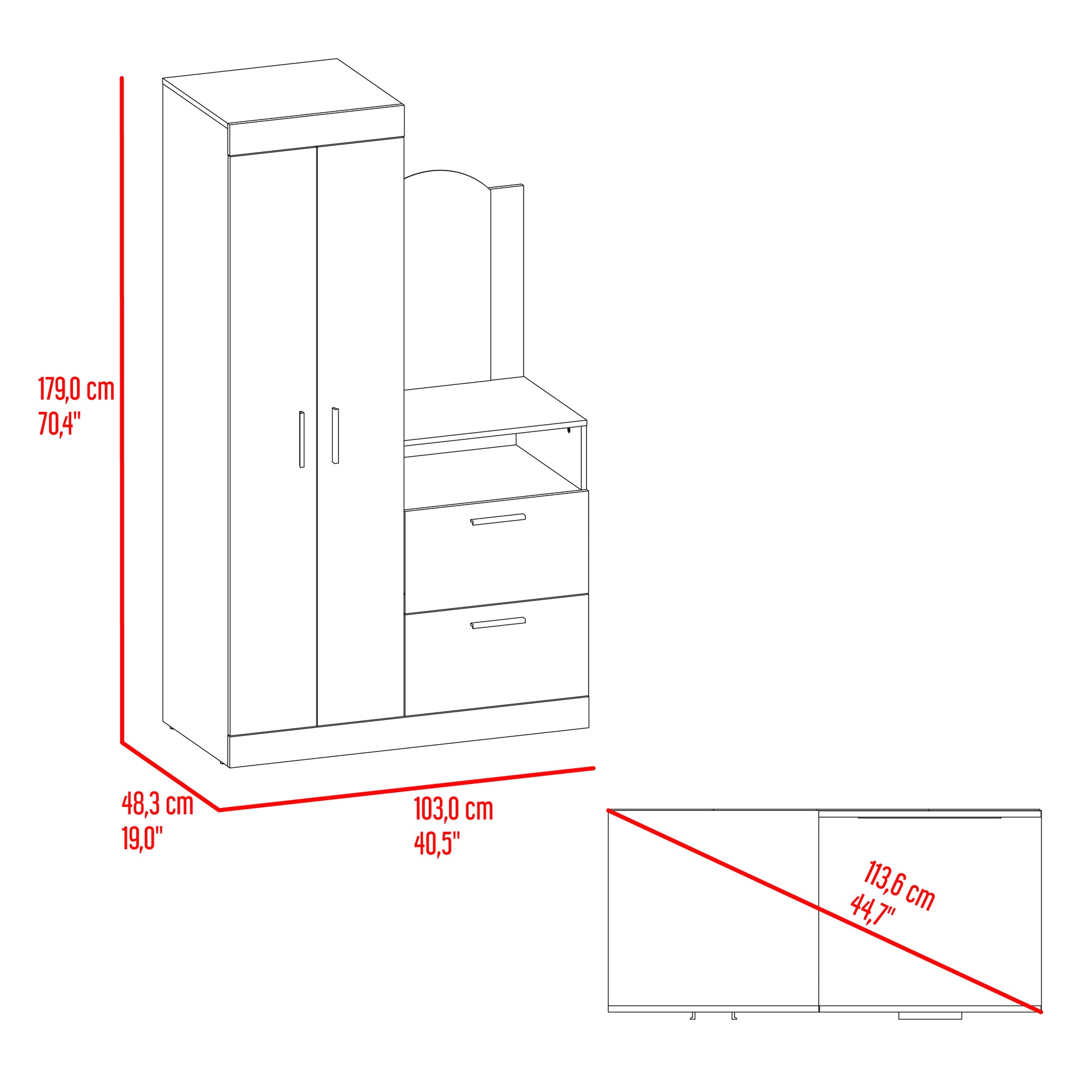 Ropero Praga 3 Puertas 1C 1 179X103X48 Rta Wengue