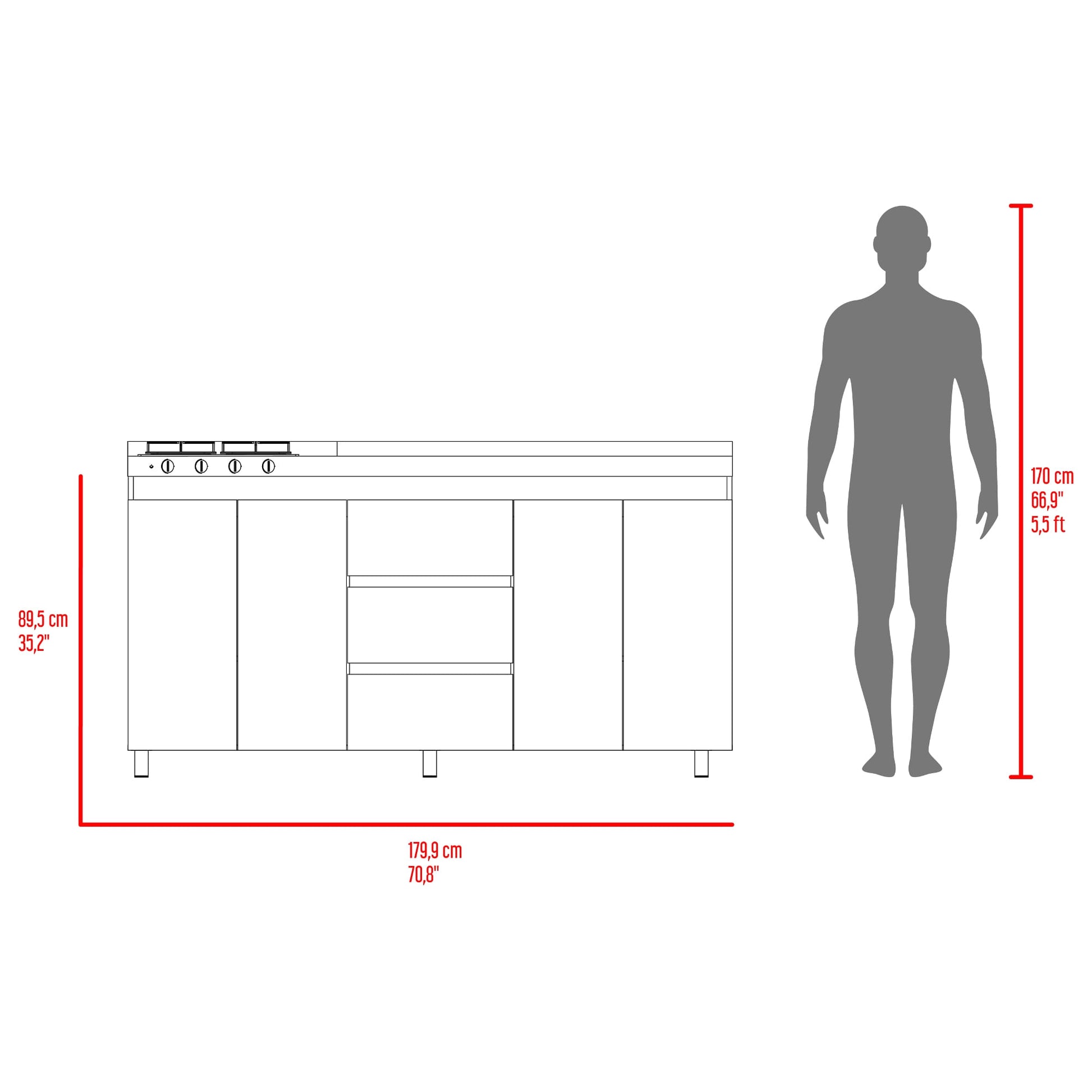 Mueble Inferior Cocina Der 180 Boreal 89X179X49 Rta Blanco Fresno