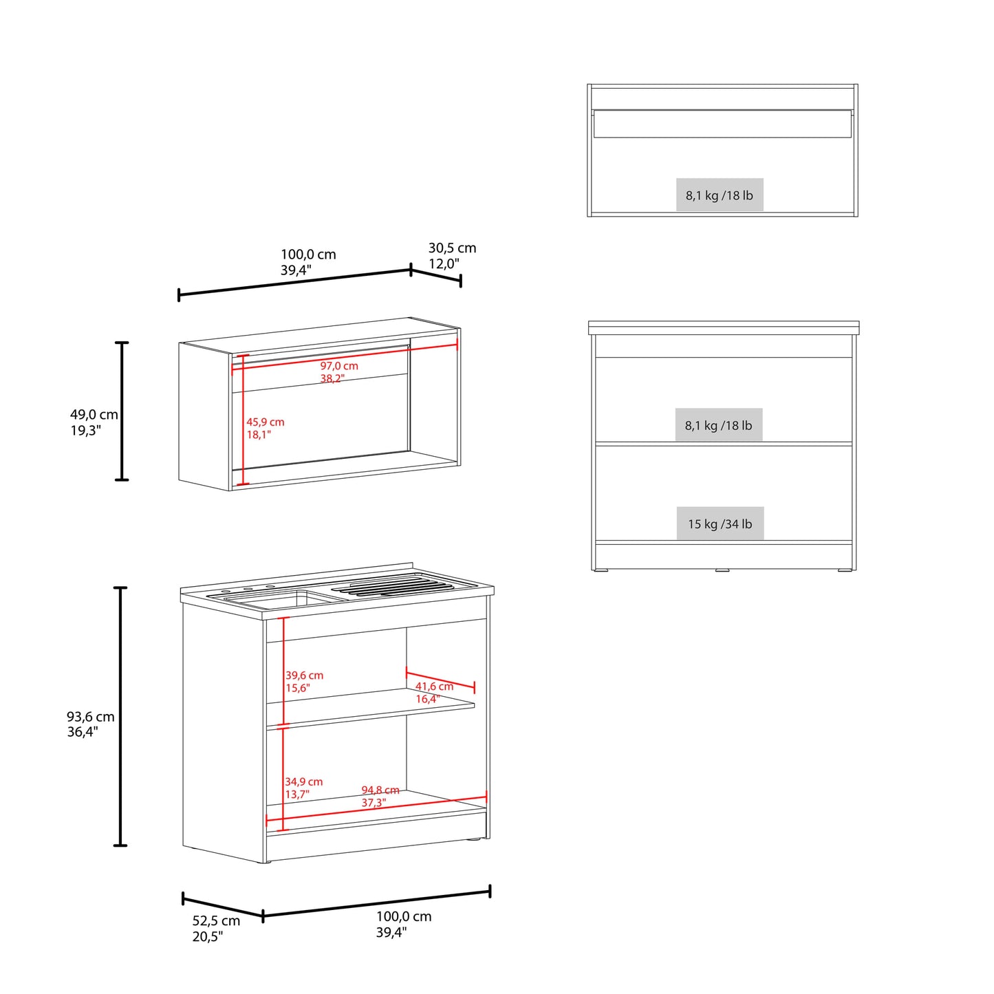 Cocina Zurich 49X100X32 Rta Blanco Fresno Zf