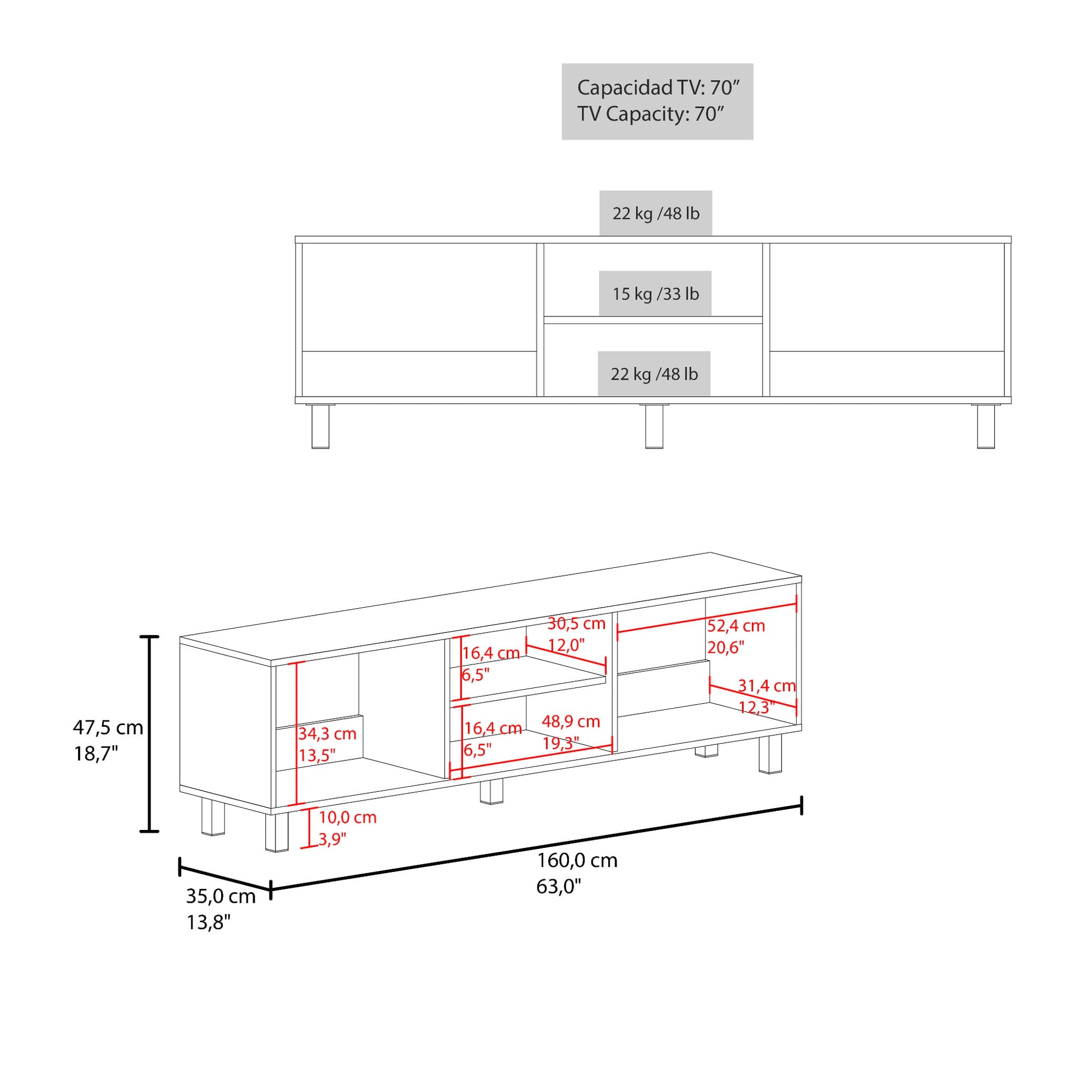 Rack Tv 70" Nomik 47X160X35 Rta Avellana