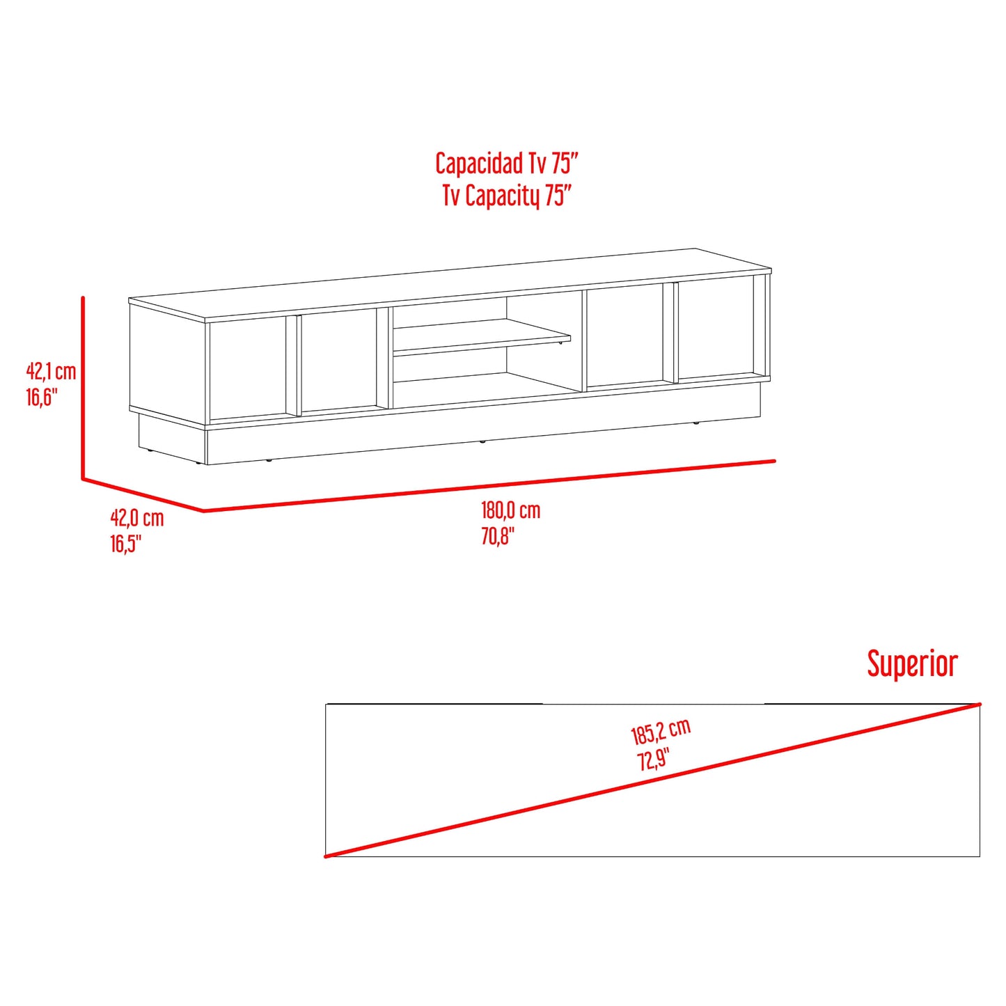 Rack De Tv Caoba 42X180X42 Rta Nogal Zf