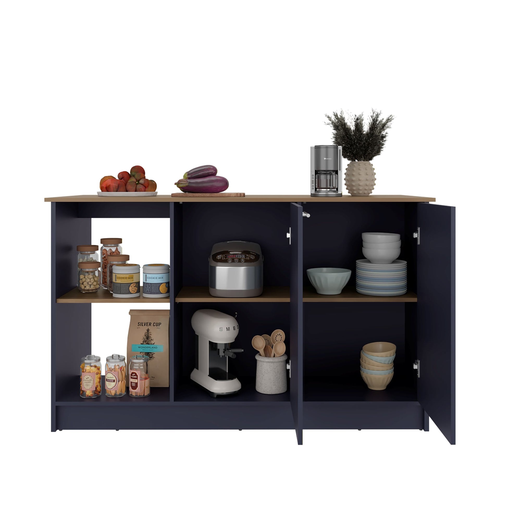 Isla De Cocina Juniper 90X150X64 Rta Azul Fresno Zf
