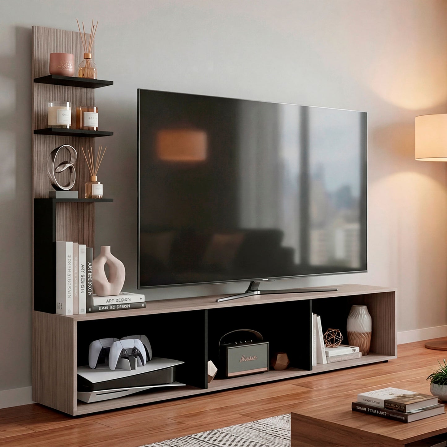 Centro De Entretenimiento 65" Canarias 161X190X40 Positano Wengue
