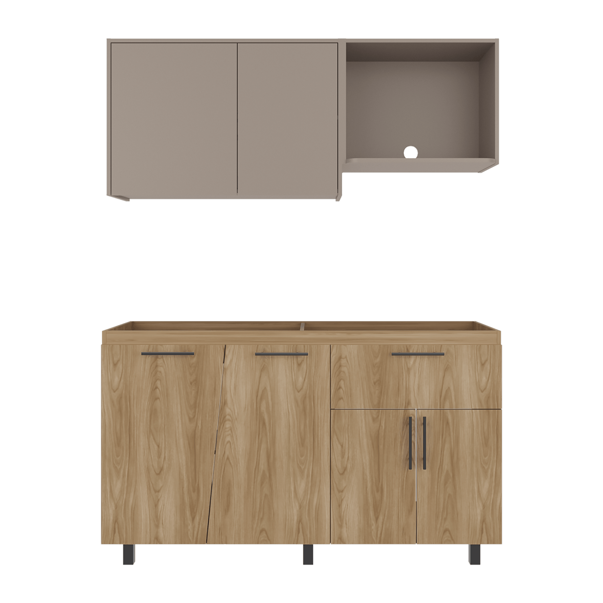 Cocina Emilia Para Mesón Izquierdo 210X150X51 Rta Fresno Eu Taupe
