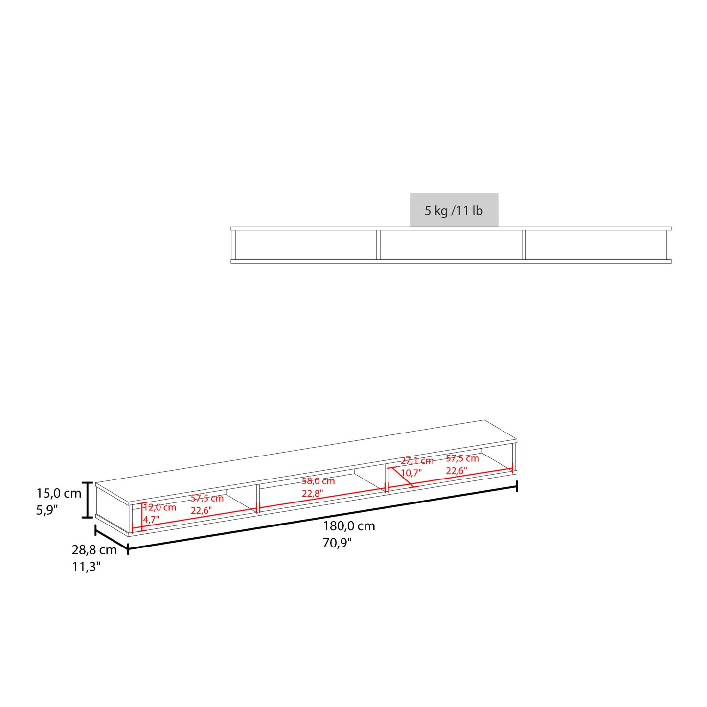 Rack De Tv Flotante  Luft 15X180X28 Rta Nogal Zf