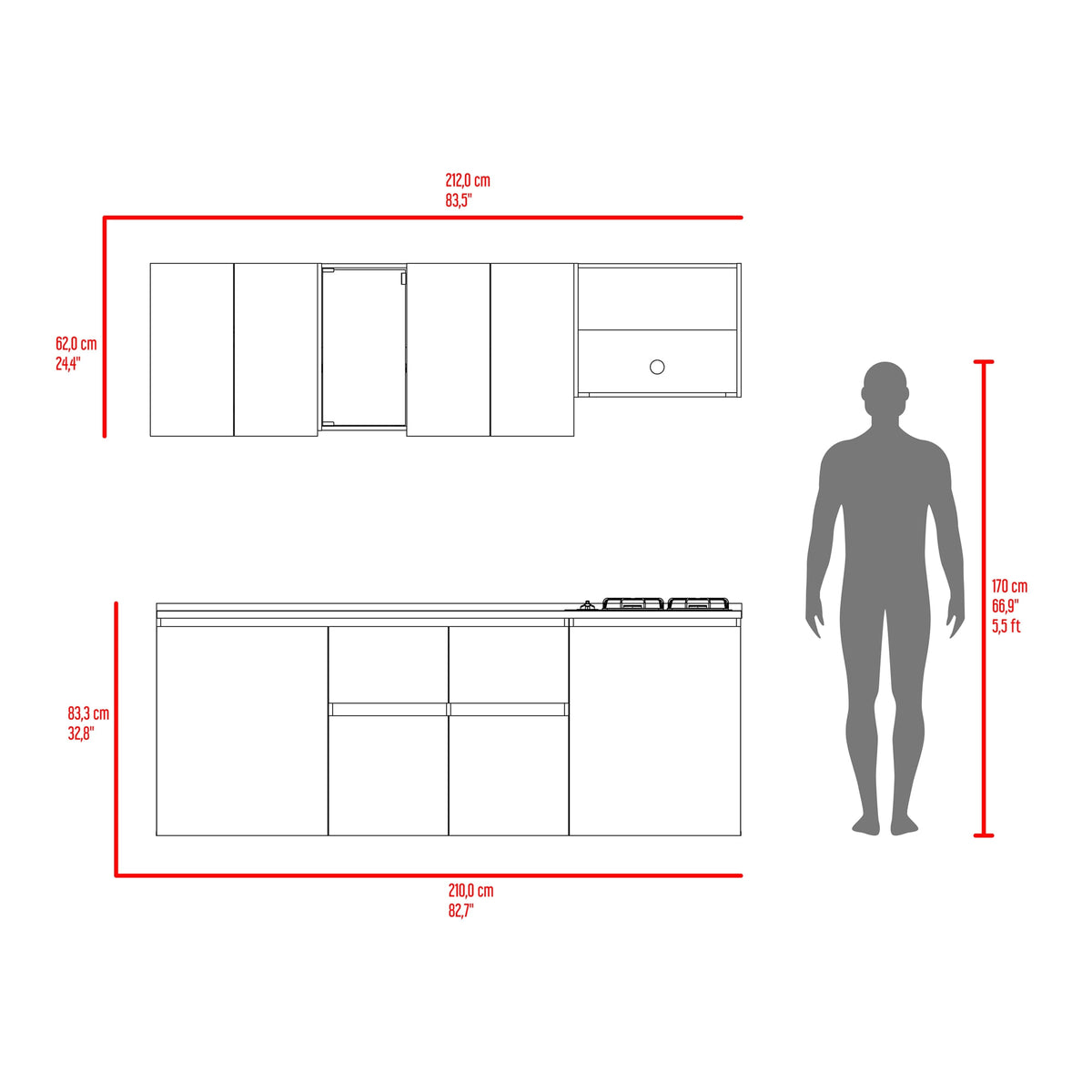 Cocina Amantia Izquierda 208X212X52 Rta Fresno Eu