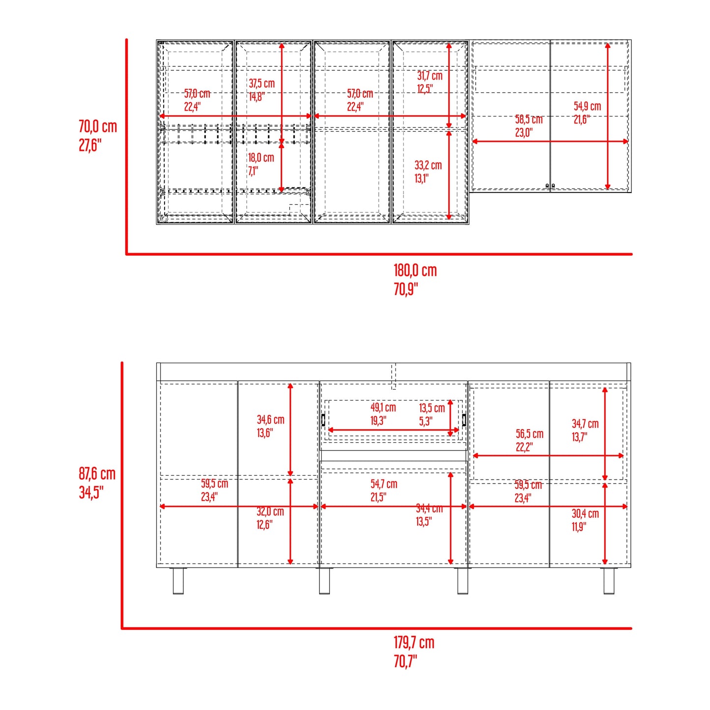 Cocina 180 Lioni 70X180X34 Rta Plomo Fresno Eu