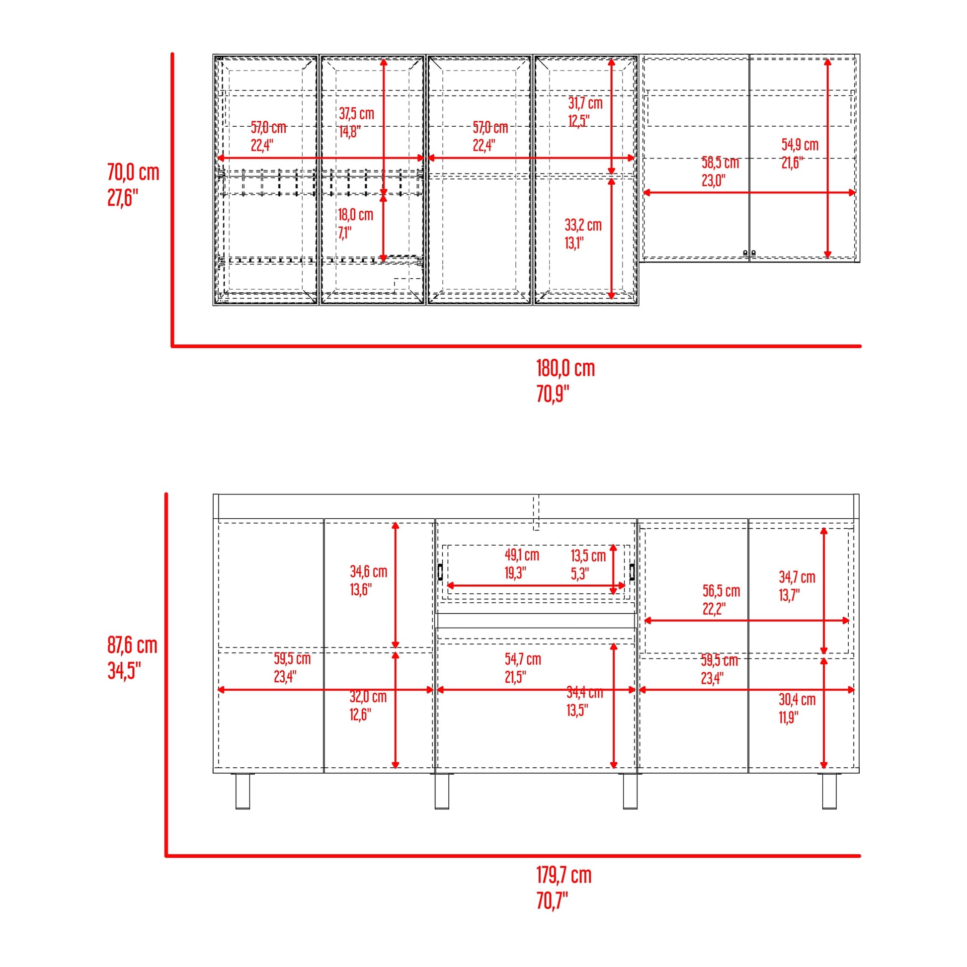 Cocina 180 Lioni 70X180X34 Rta Plomo Fresno Eu