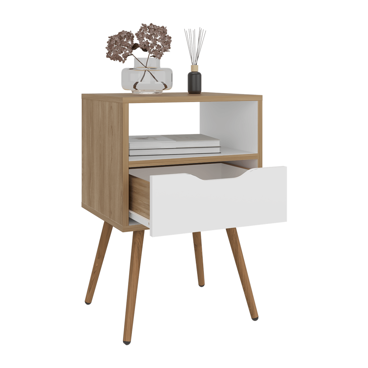 Mesa De Noche Otom 1Cajon Rta Fresno Blanco