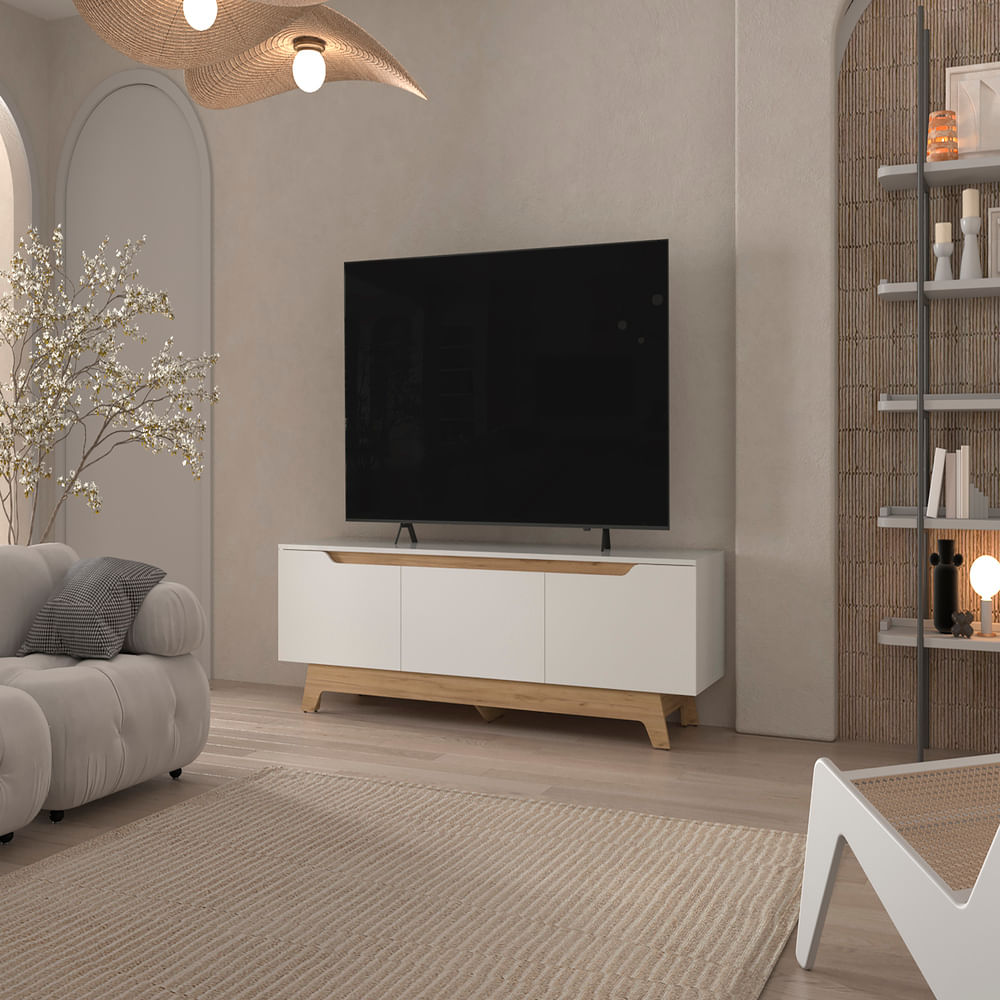 Centro De Entretenimiento Woodall Tv 80'' 53X180X45 Rta Blanco Fresno Zf