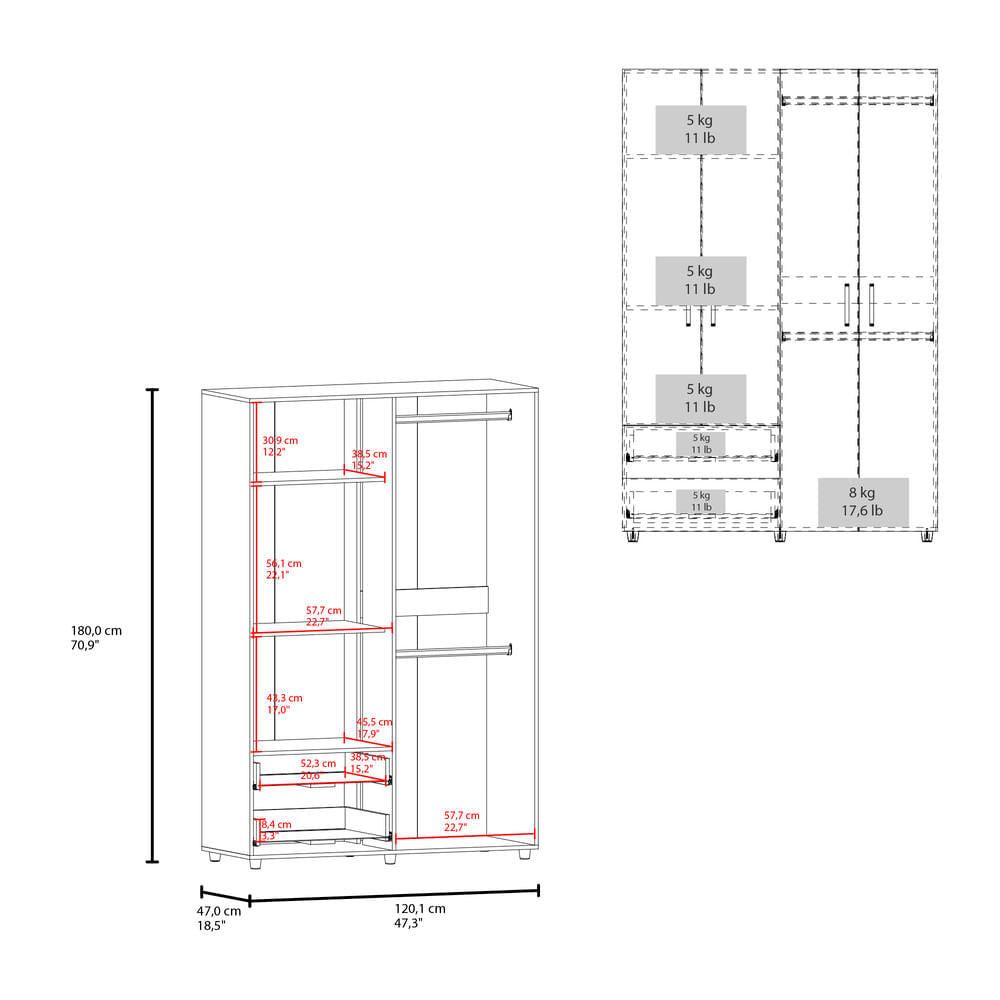 Closet Ankora Basic 180X120X47 Rta Fresno Zf