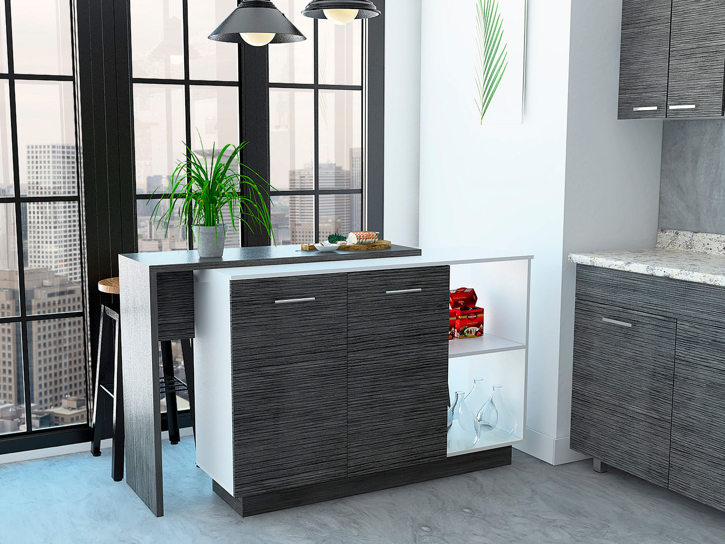 Barra Comedor Sicilia Rta Blanco-Roble Gris