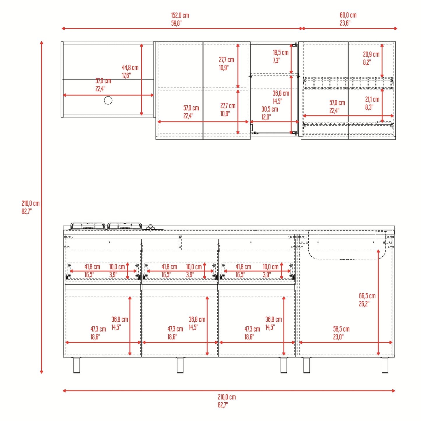 Cocina Lirio 210 Izquierda 210X212X52 Rta Fresno Eu