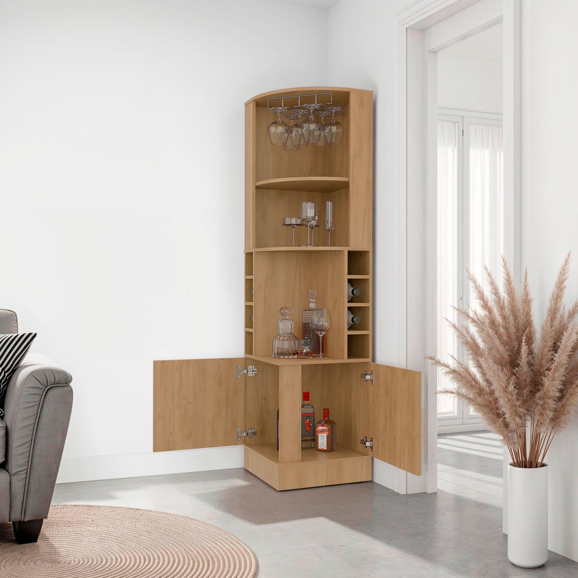 Mueble Bar Esquinero Beijing 180X46X46 Rta Fresno Zf