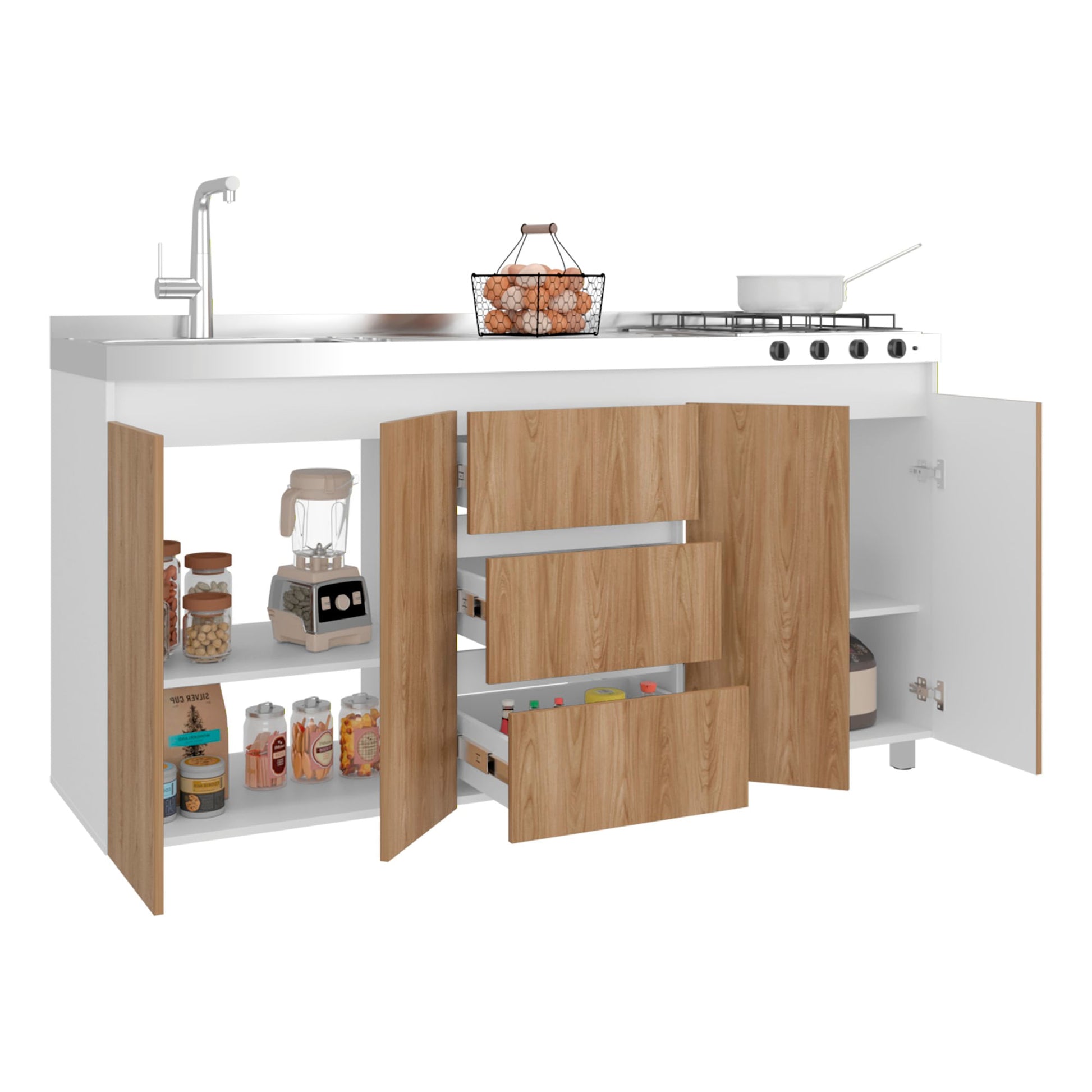 Mueble Inferior Cocina Boreal Izq 89X179X49 Rta Blanco Fresno