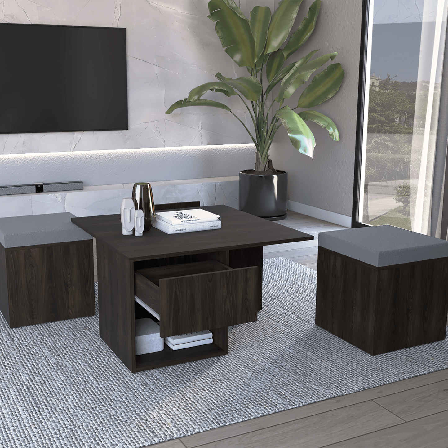 Mesa De Centro Lucien 45X80X80 Rta Nogal Zf