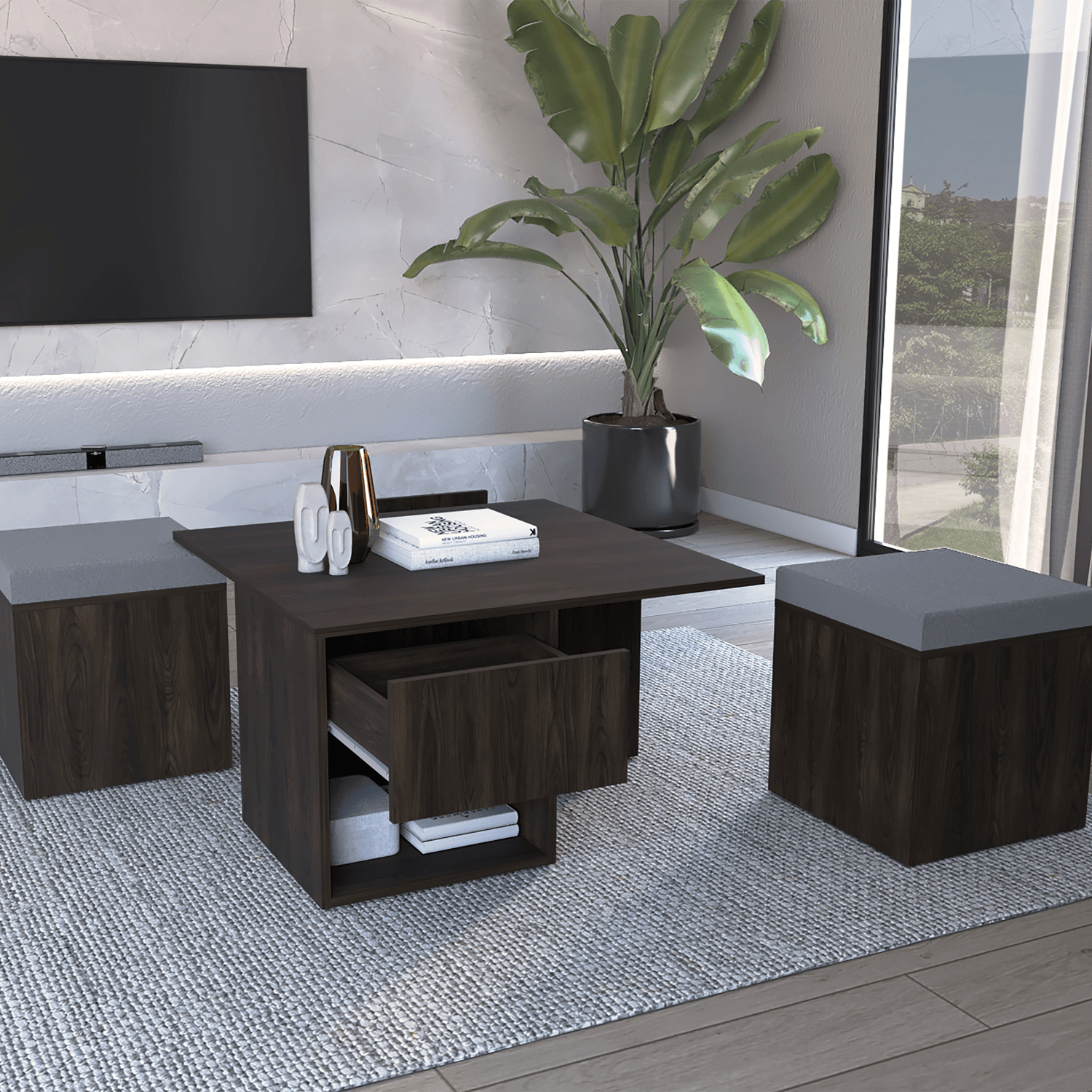 Mesa De Centro Lucien 45X80X80 Rta Nogal Zf