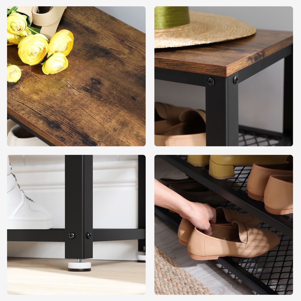 Mesa Auxiliar Zapatero Metalico Café Rustico Negro