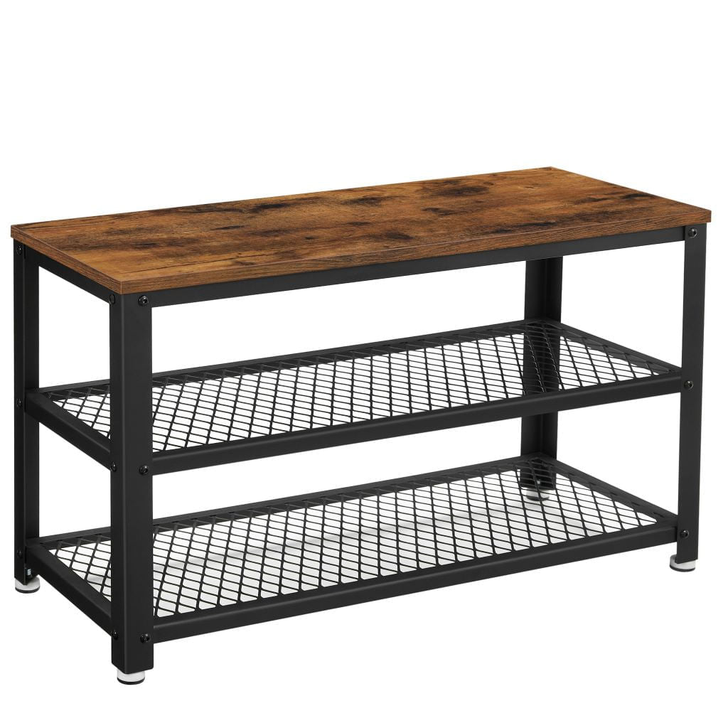 Mesa Auxiliar Zapatero Metalico Café Rustico Negro