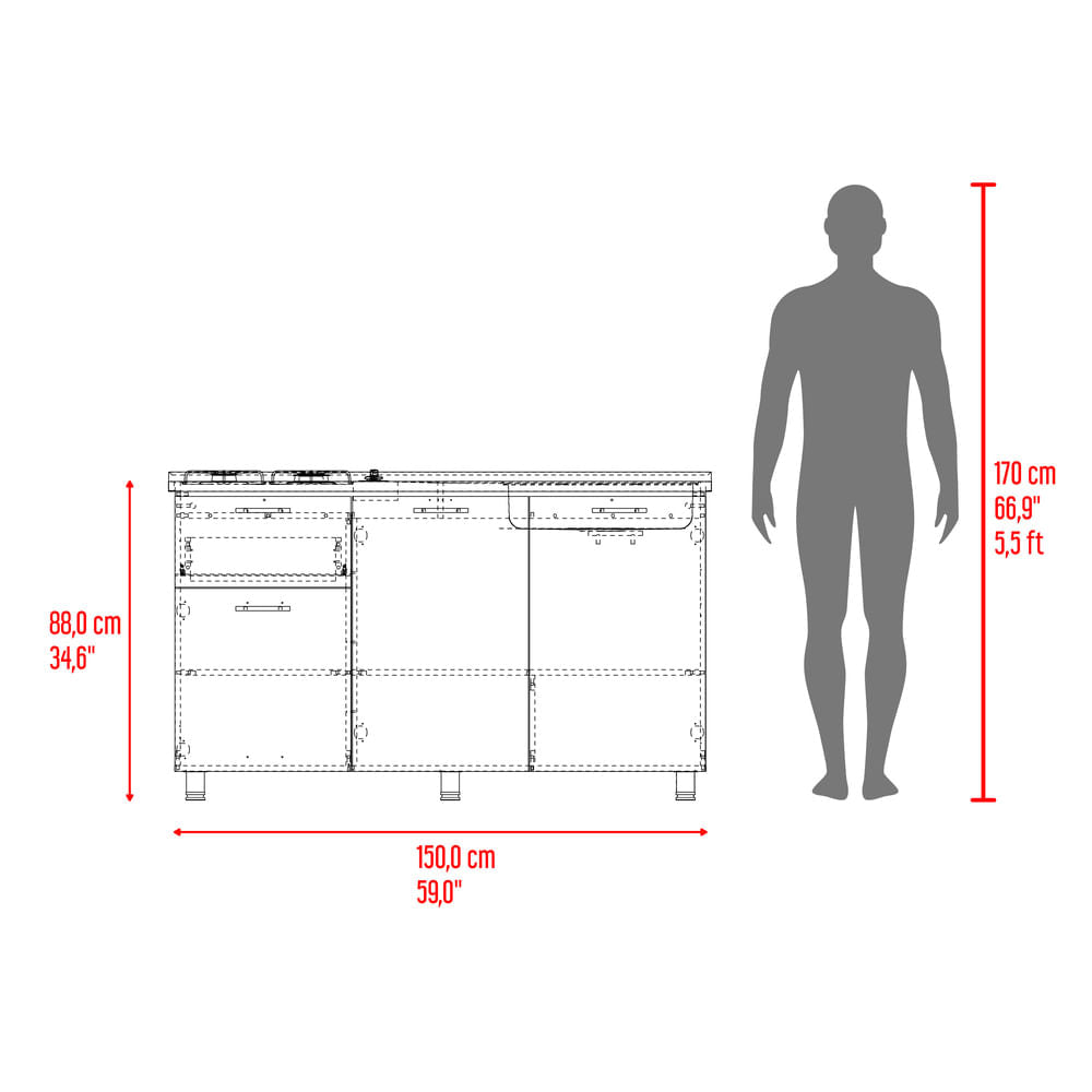 Mueble Inferior Cocina 150 Creta 88X150X40 Blanco Zf