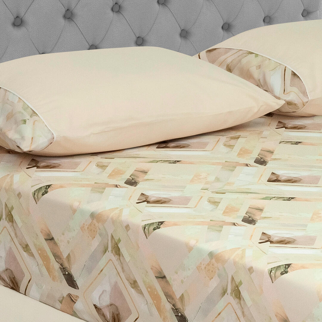 Sabana Ajustable Linea Barcelona Rombos Beige Suave