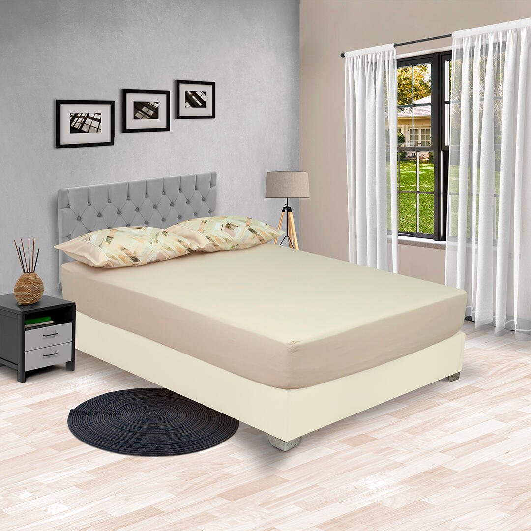 Sabana Ajustable Linea Barcelona Fondo Beige, Fundas Estampados Suave