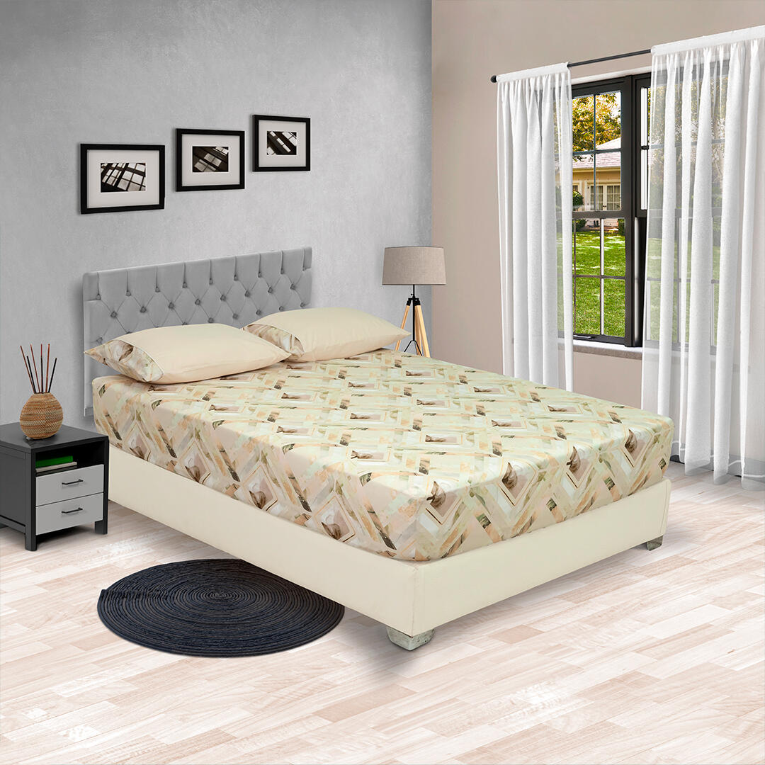 Sabana Ajustable Linea Barcelona Rombos Beige Suave
