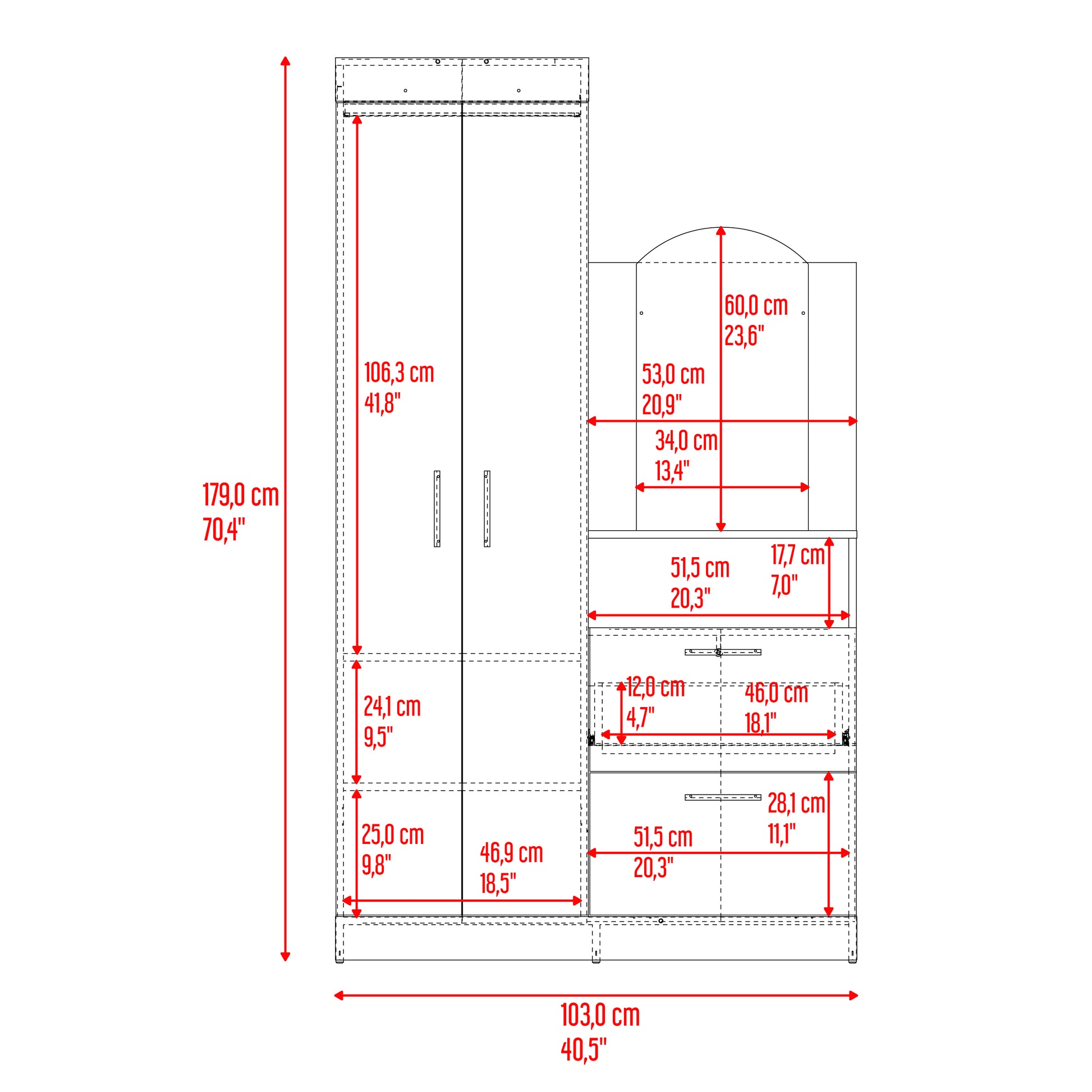 Ropero Praga 3 Puertas 1C 1 179X103X48 Rta Wengue