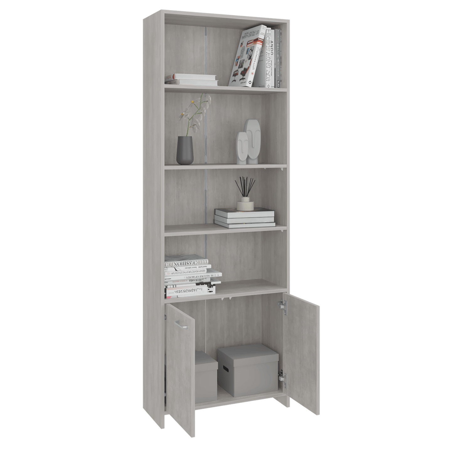 Biblioteca Lisa 180 Con Puertas 180X63X26 Rta Cemento Zf