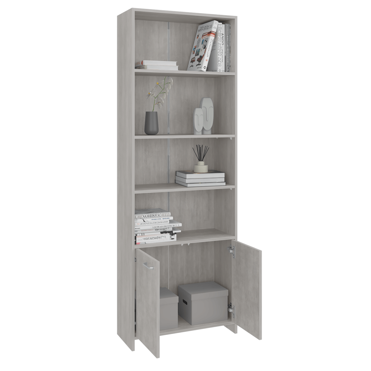 Biblioteca Lisa 180 Con Puertas 180X63X26 Rta Cemento Zf