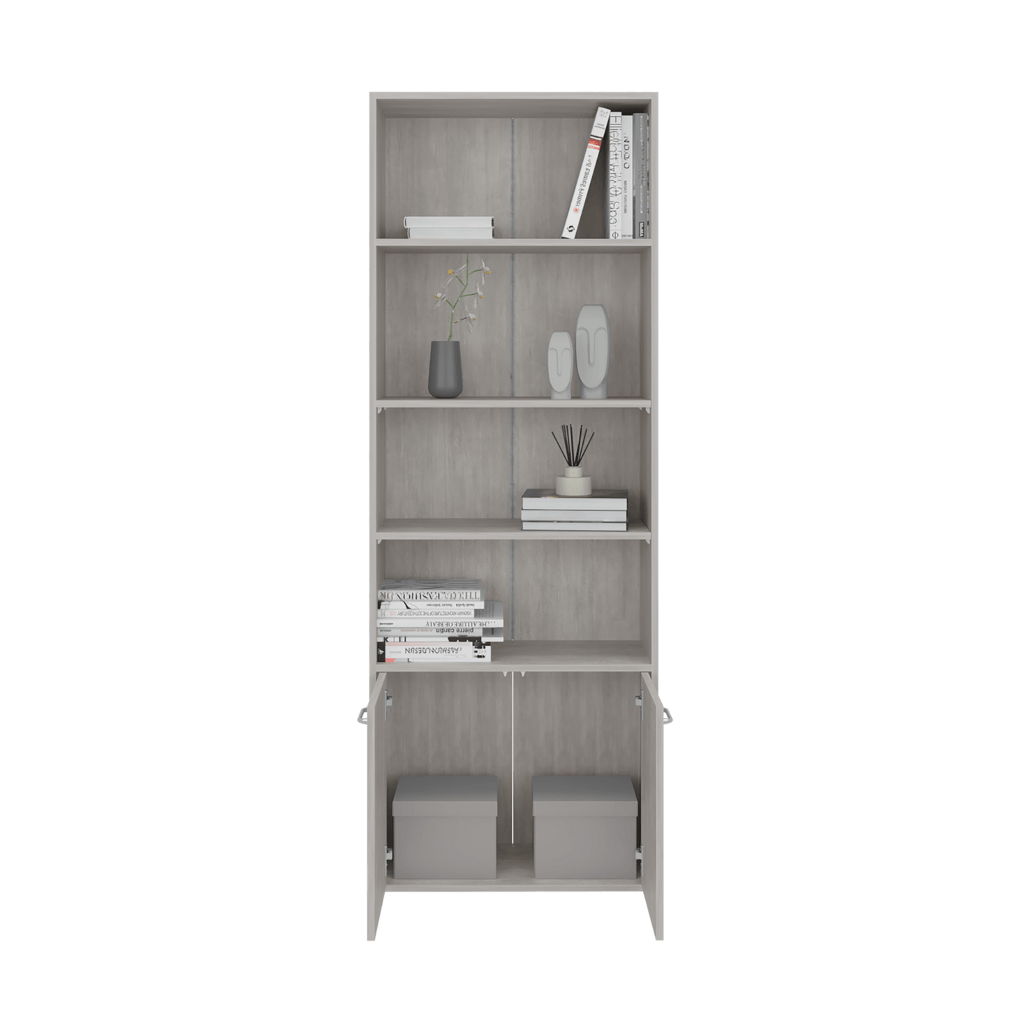 Biblioteca Lisa 180 Con Puertas 180X63X26 Rta Cemento Zf
