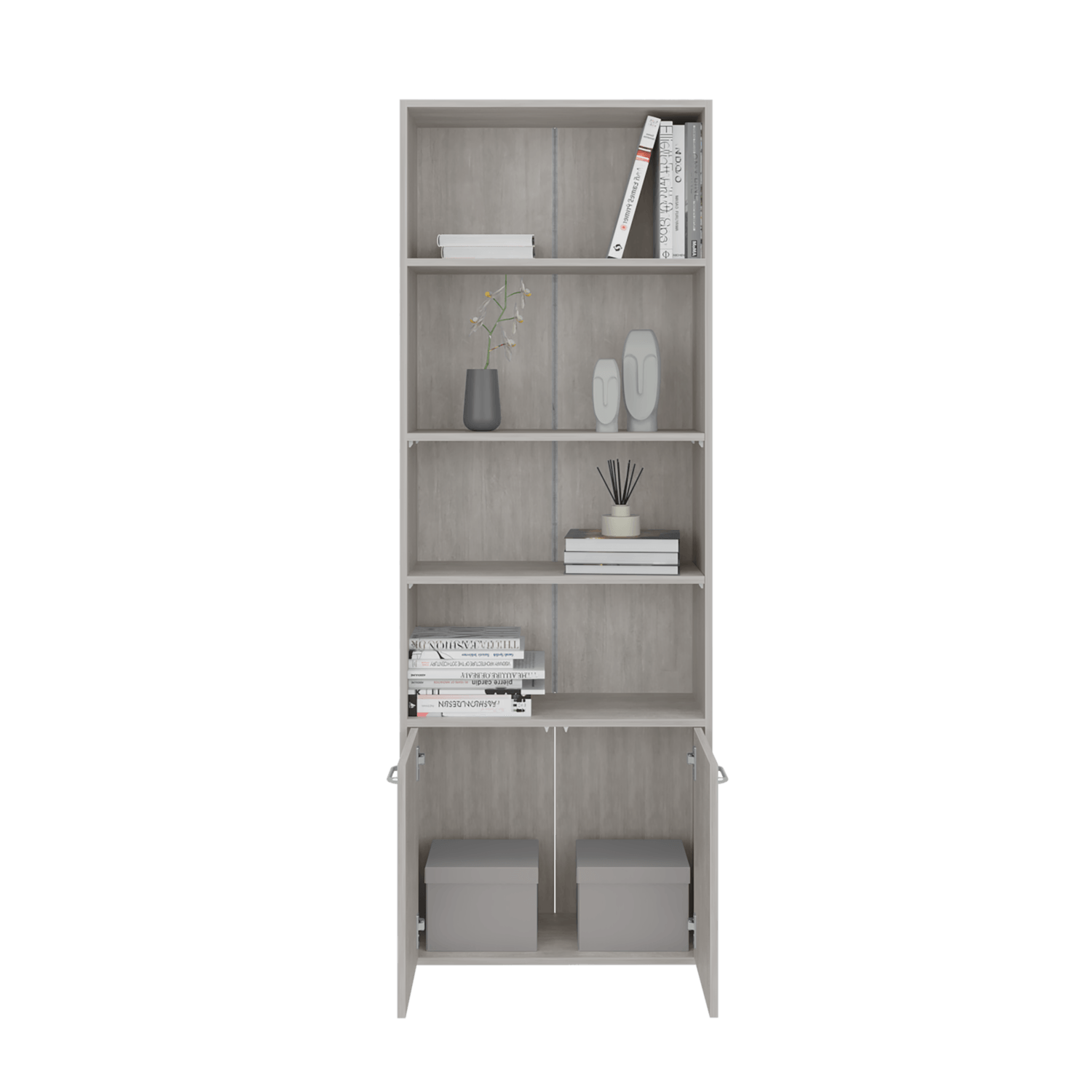 Biblioteca Lisa 180 Con Puertas 180X63X26 Rta Cemento Zf