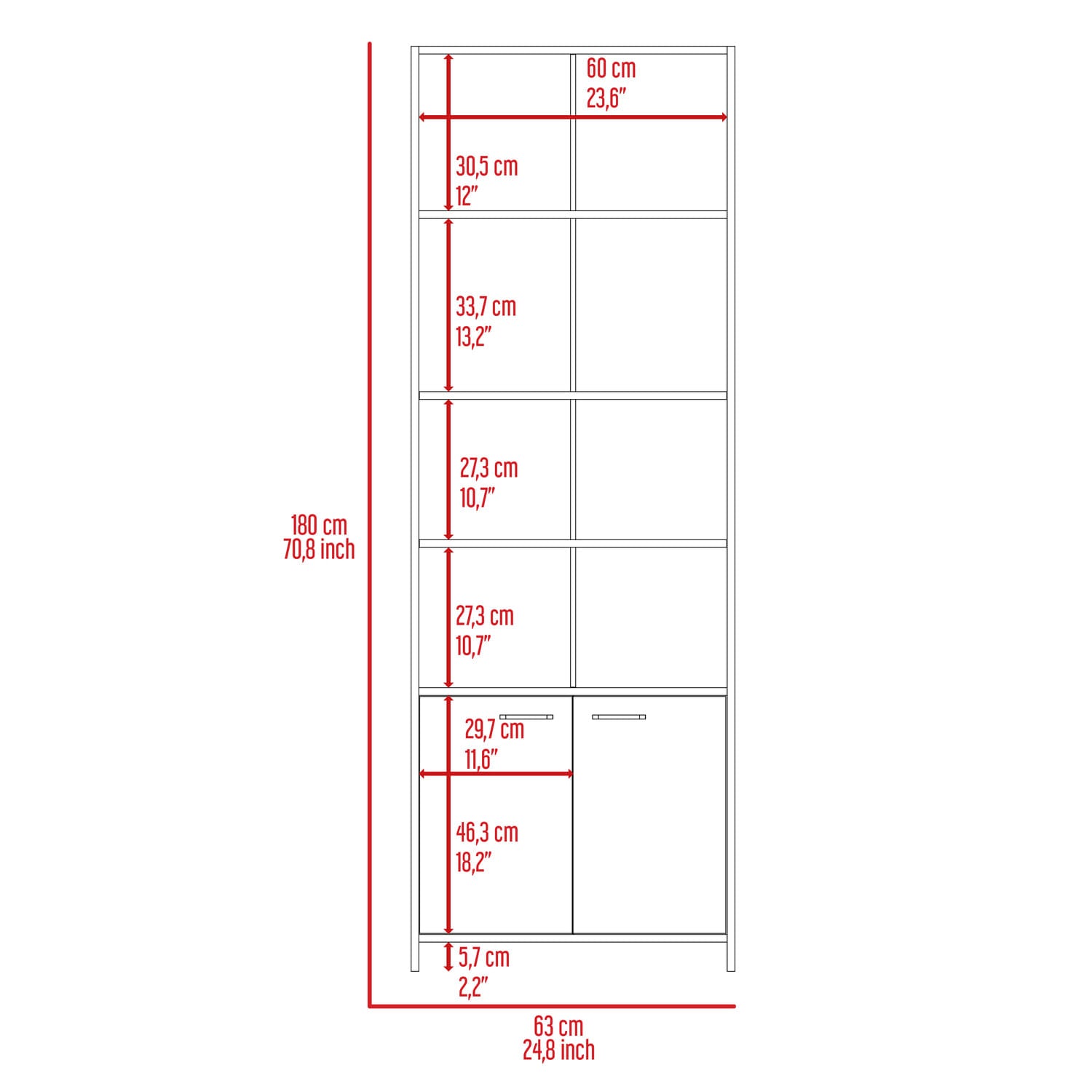 Biblioteca Lisa 180 Con Puertas 180X63X26 Rta Cemento Zf