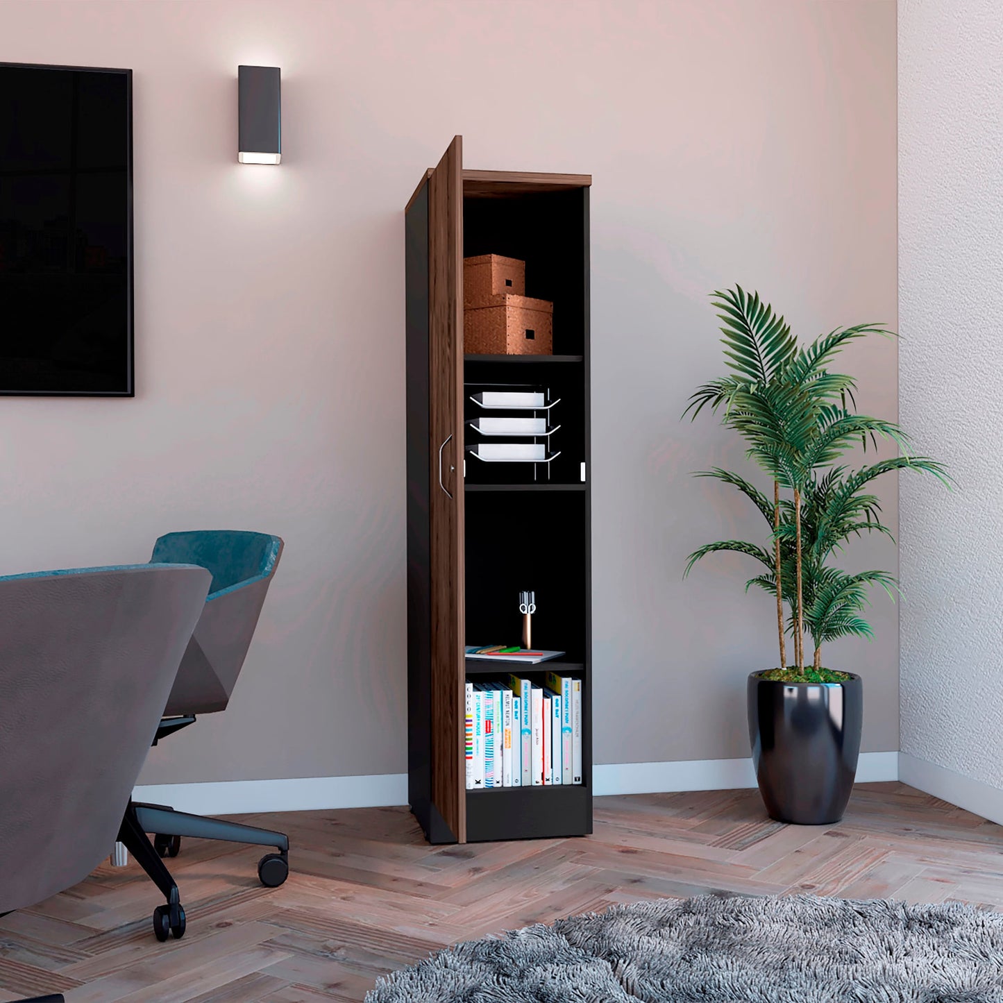 Biblioteca Home Office 1 Puerta 161X40 Rta Milan Wengue