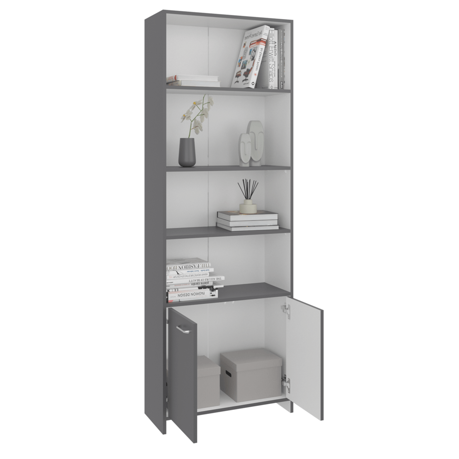 Biblioteca Lisa 180 Con Puertas 180X63X26 Rta Plomo Blanco Zf