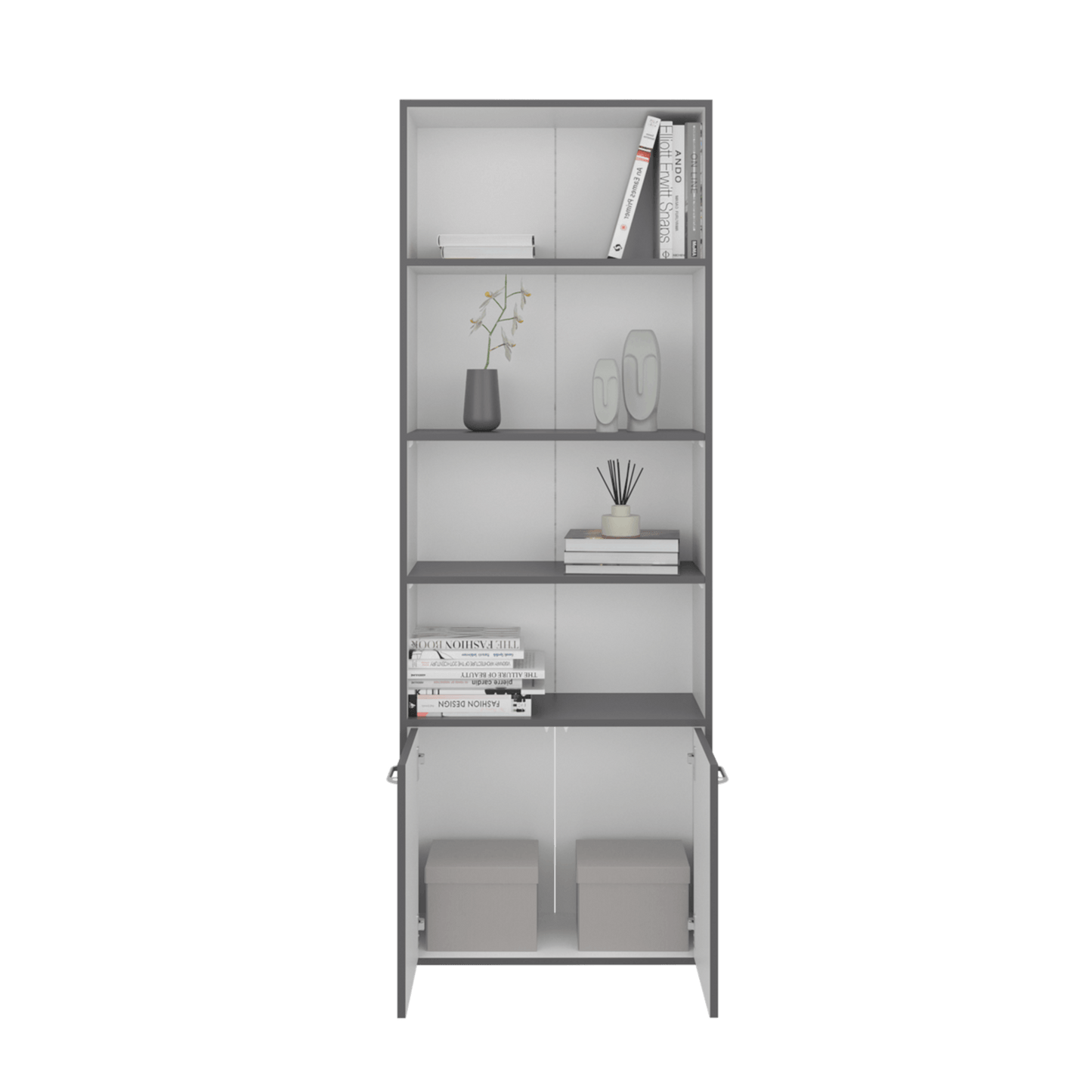 Biblioteca Lisa 180 Con Puertas 180X63X26 Rta Plomo Blanco Zf