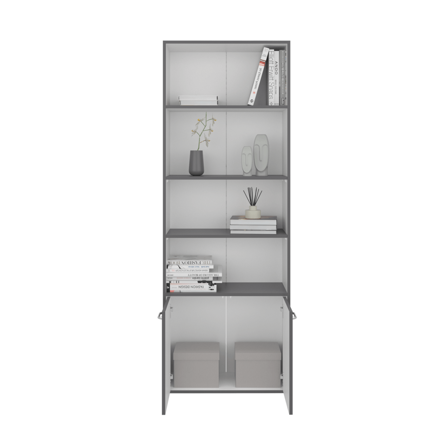 Biblioteca Lisa 180 Con Puertas 180X63X26 Rta Plomo Blanco Zf