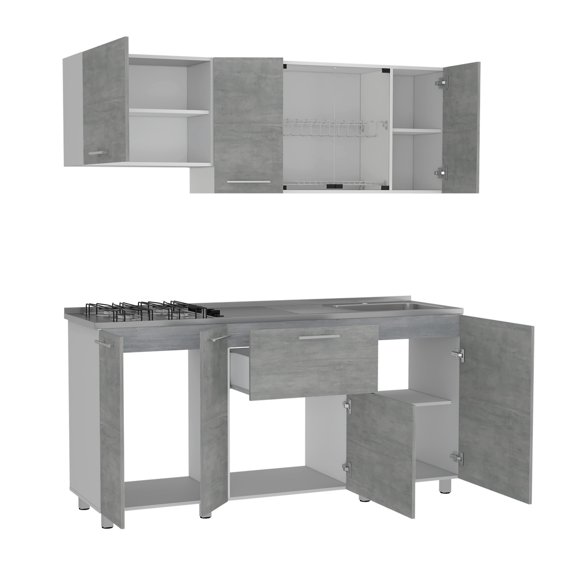 Cocina 180 Linar Rta Blanco + Cemento Zf