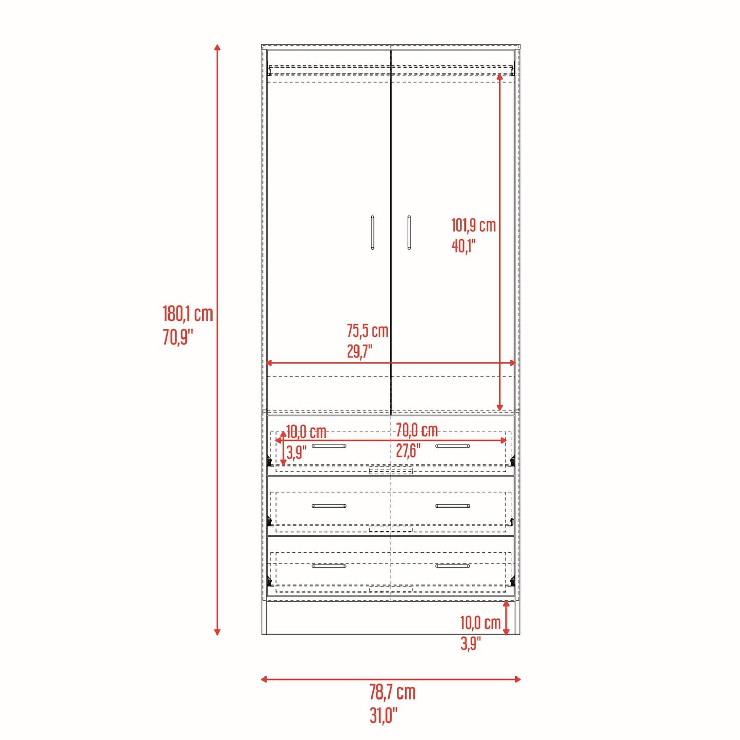 Closet Taly 2P 3 Cajones 179X78X48 Rta Wengue Zf