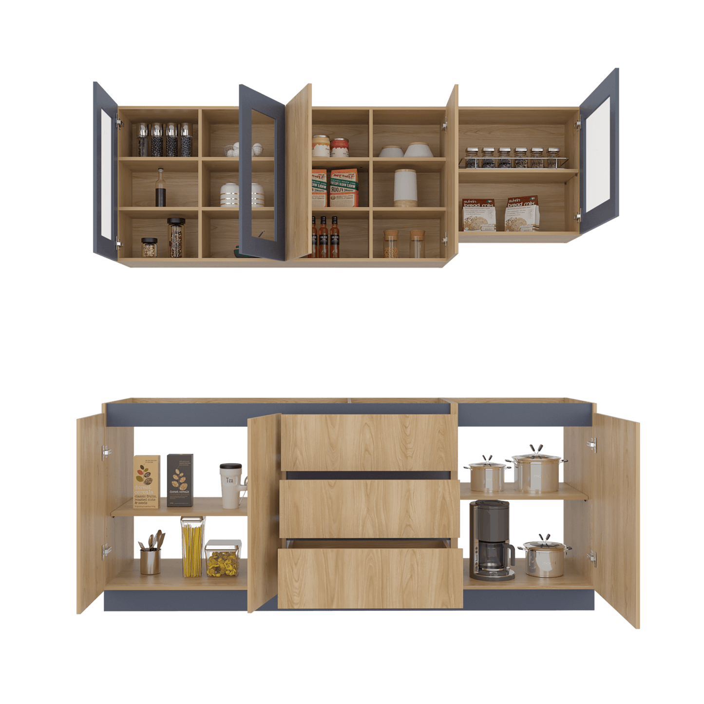 Cocina 210 Solana 70X210X32 Rta Fresno Eu Azul Marino