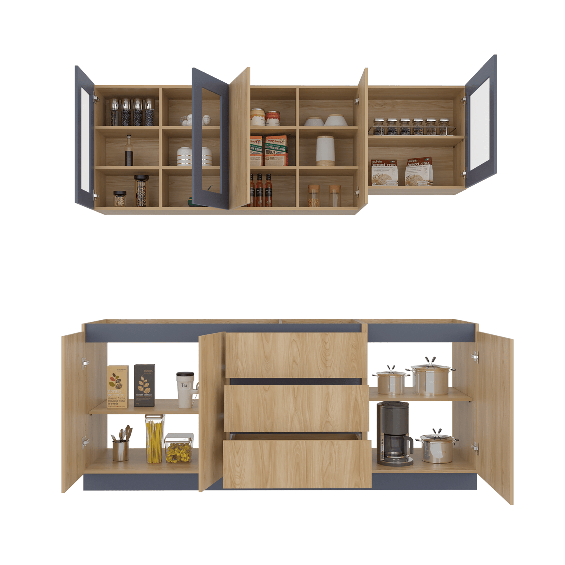 Cocina 210 Solana 70X210X32 Rta Fresno Eu Azul Marino