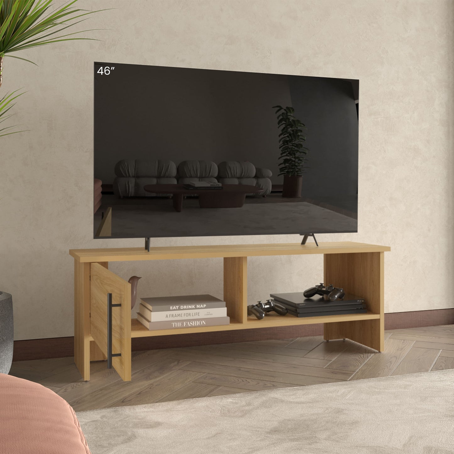 Mesa De Tv Navia Con Puerta 42X120X31 Rta Fresno Eu