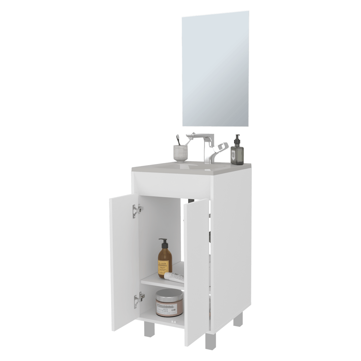 Set Mueble De Baño Brandy + Espejo 84X45X45 Rta Bolonia Blanco Mqz Zf