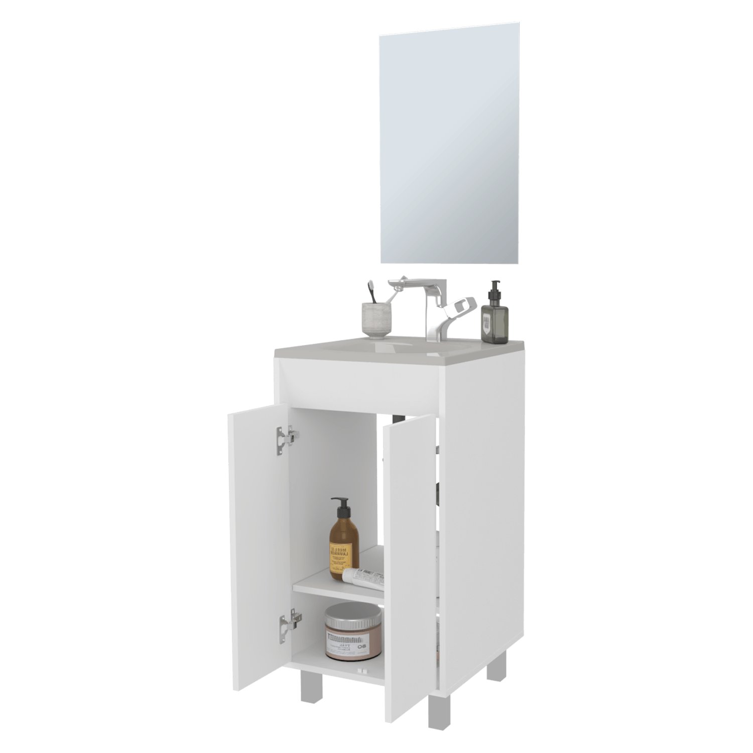 Set Mueble De Baño Brandy + Espejo 84X45X45 Rta Bolonia Blanco Mqz Zf