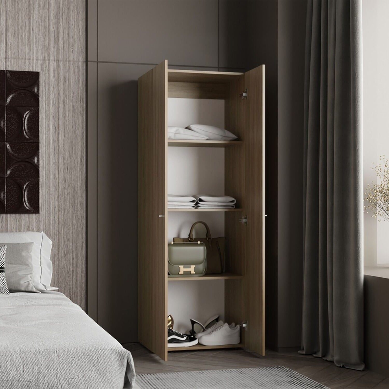 Closet 2 Puertas Tuhogar 170X60X40 Rta Fresno Blanco Zf