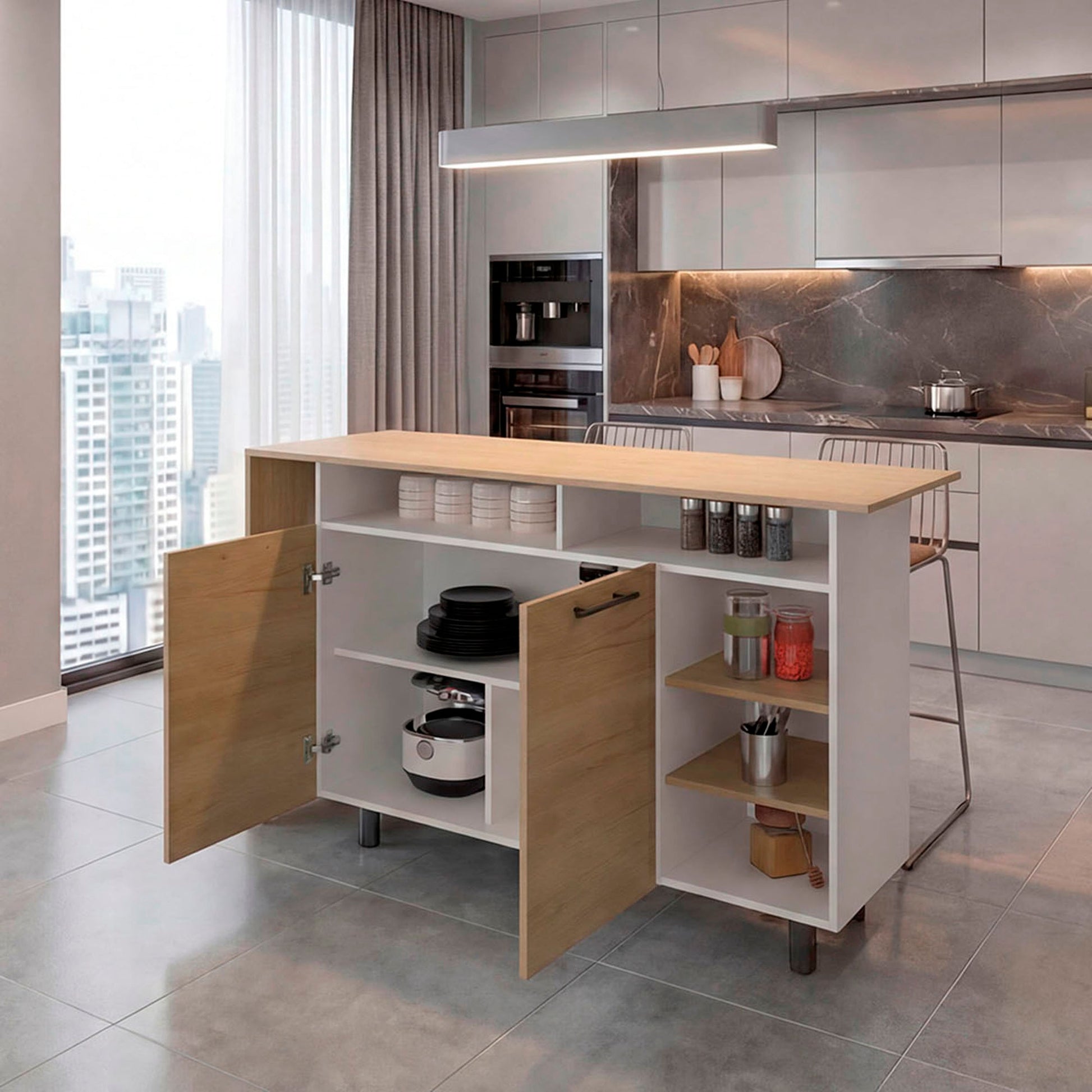 Isla De Cocina Corcega 89X150X52 Rta Fresno Blanco Zf