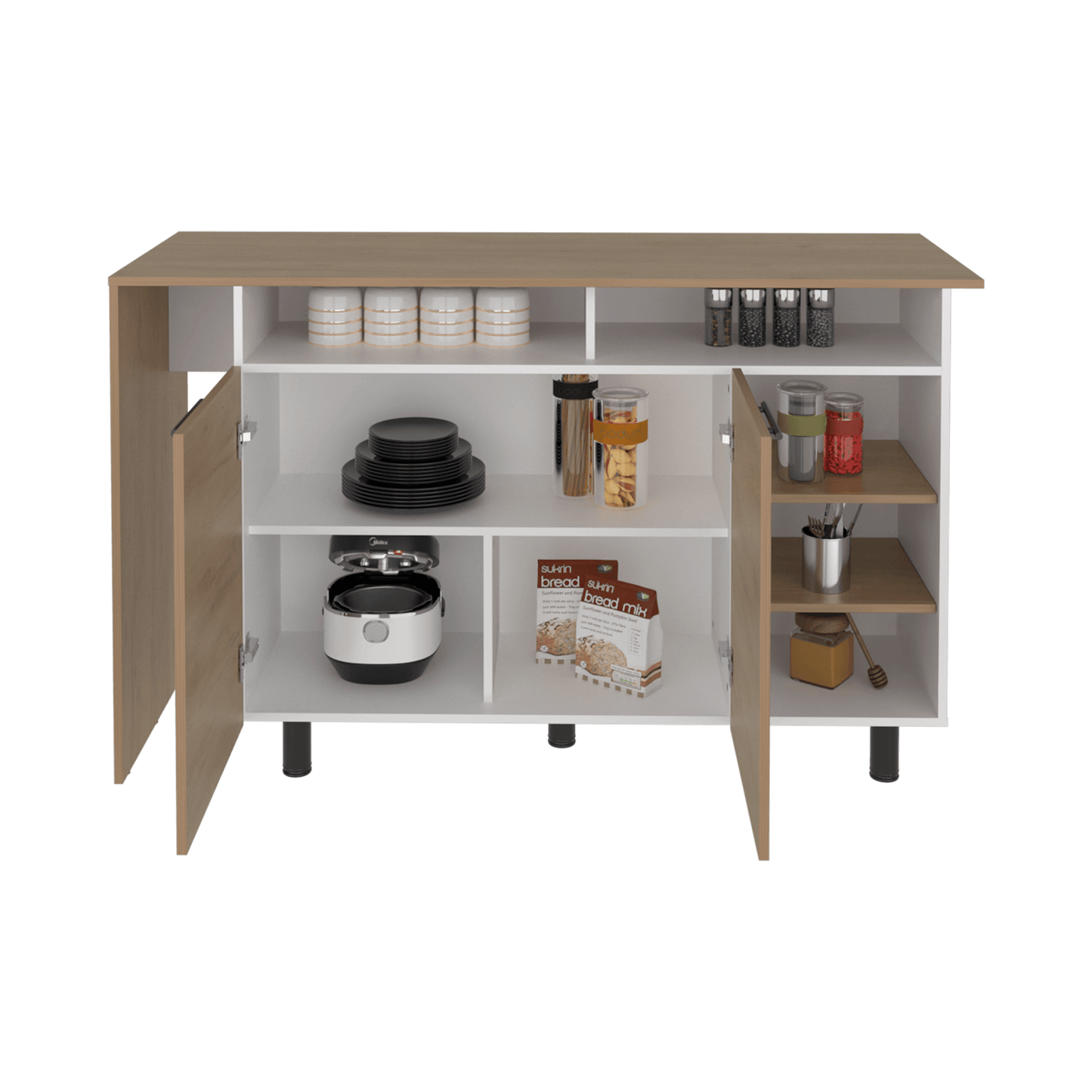 Mueble Auxiliar De Cocina Corcega 89X150X52 Rta Fresno Blanco Zf